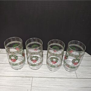 Pepsi Cola Christmas Drinking Glass Holidays Wreath Soda Promo Cups Set Of 4